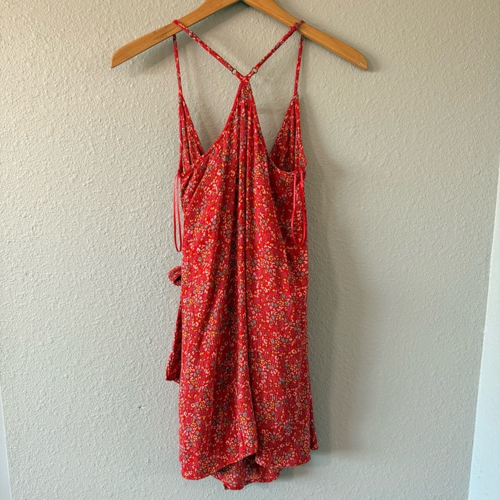 O’Neill Women's Red Floral Tie Wrap Mini Dress Bohemian Beachy Boho Size X-Small - Picture 9 of 11